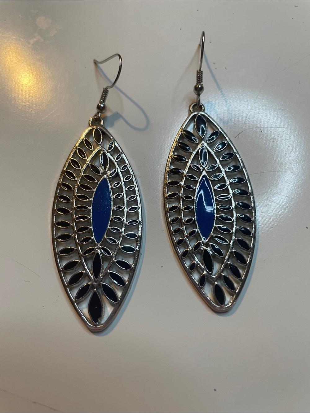 Blue, Silver, and Black Drop Earrings - Women Jewelry